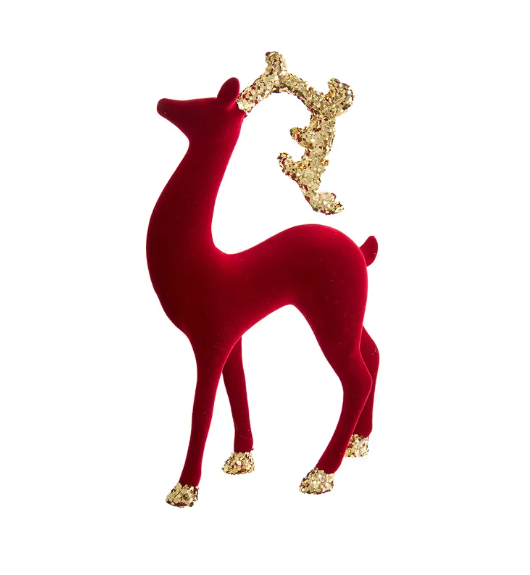 CRANBERYY FLOCKED DEER 12''