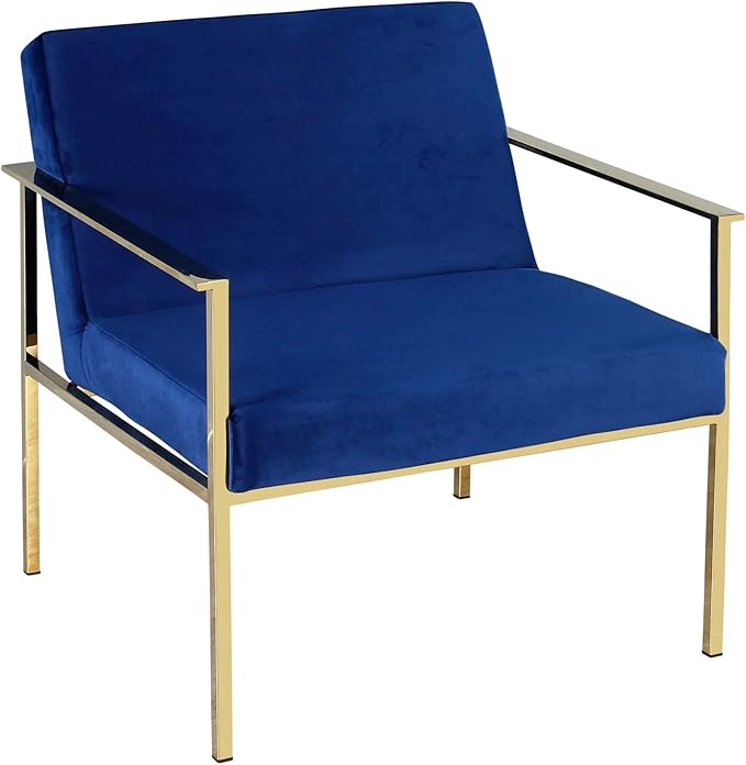 METAL VELVETEEN ARM CHAIR BLUE AND GOLD