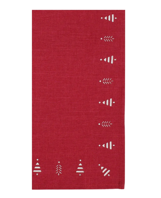 TREE HEMSTITCH NAPKINS: RED (4)