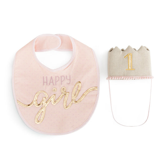 HAT & BIB SET GIRL 1ST BIRTHDAY