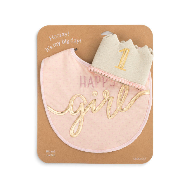 HAT & BIB SET GIRL 1ST BIRTHDAY