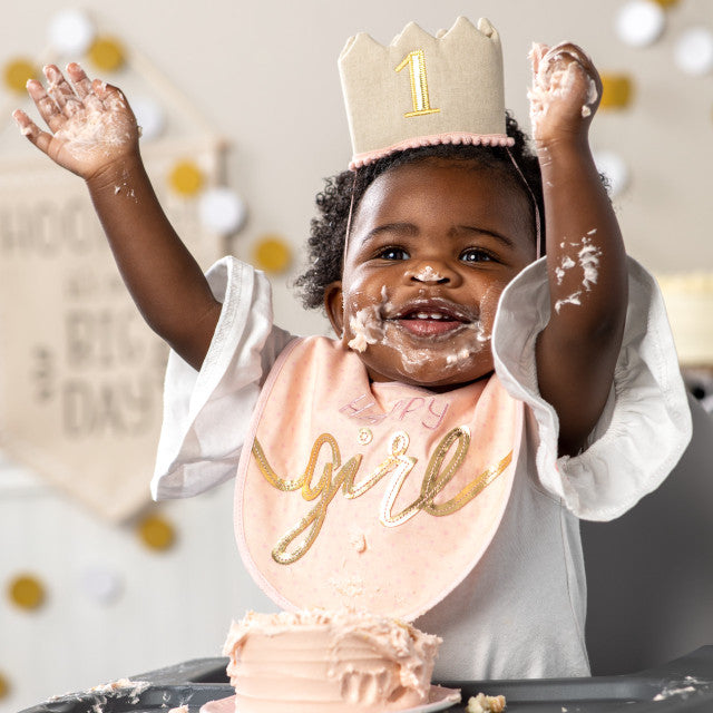 HAT & BIB SET GIRL 1ST BIRTHDAY