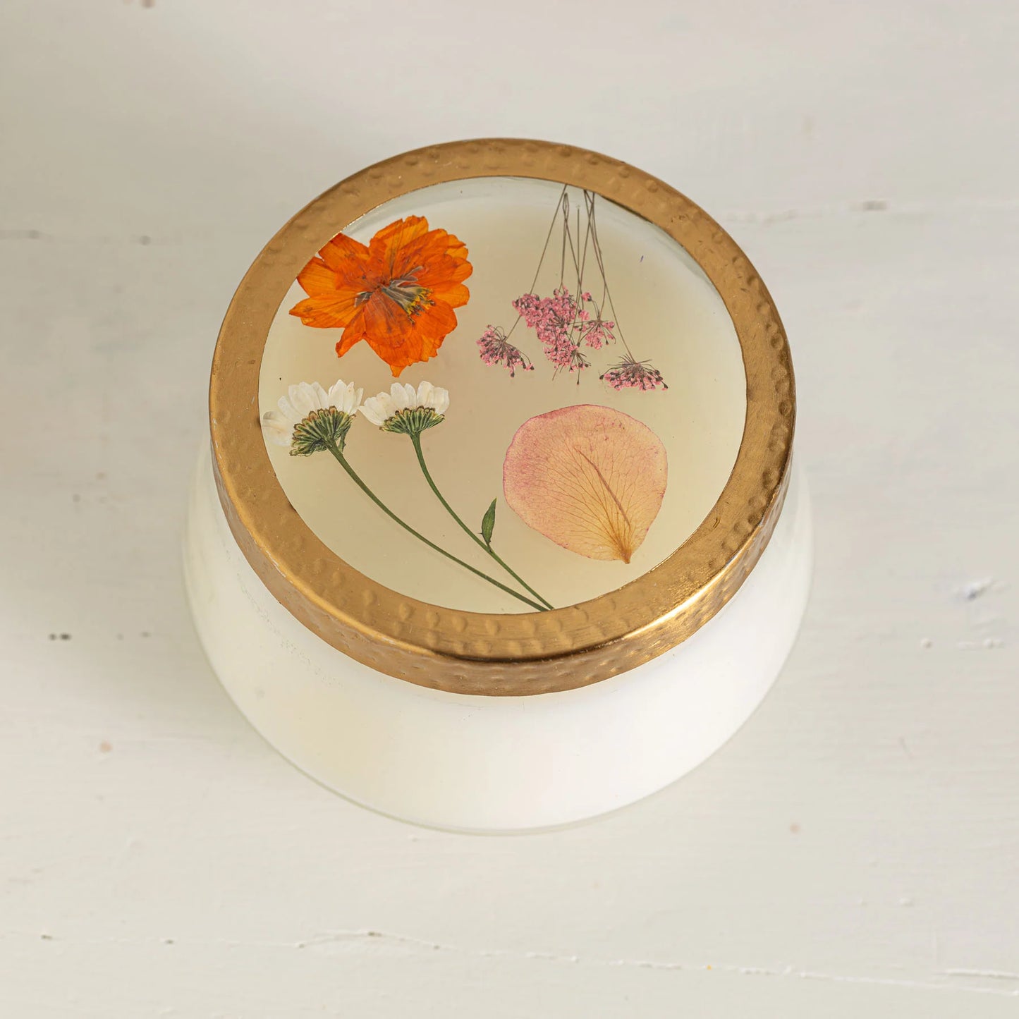 APRICOT ROSE LARGE PRESSED FLORAL CANDLE