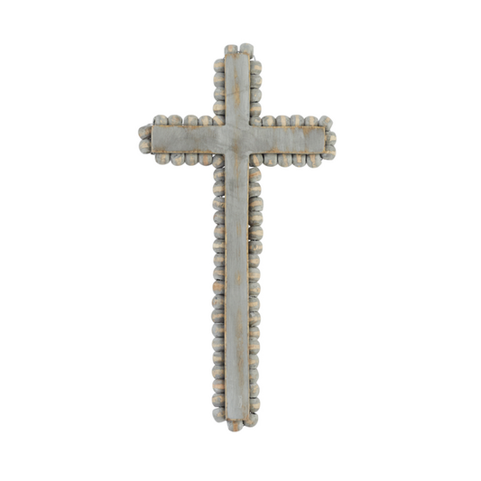 MEDIUM GRAY BEADED WOOD CROSS