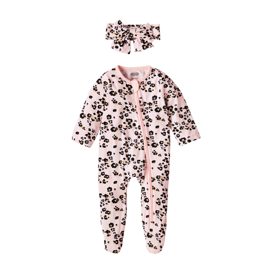 BAMBOO LEOPARD RUFFLE SLEEPER 0-3 MONTHS