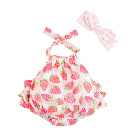 STRAWBERRY SUNSUIT 0-3 MONTHS