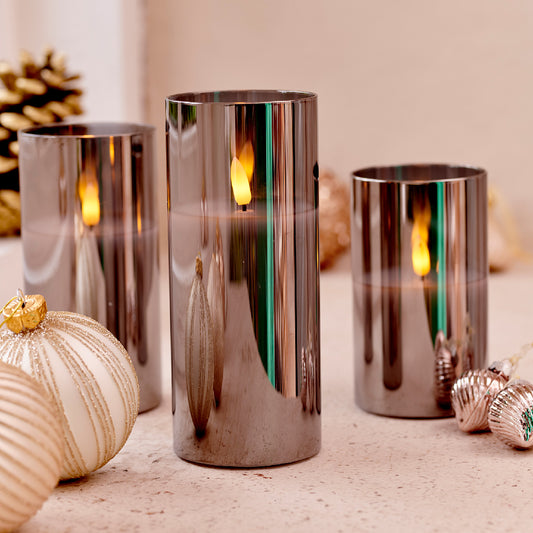 LED WICK CANDLE GLASS CYLINDER BOINDOOR-SMOKEY GRE