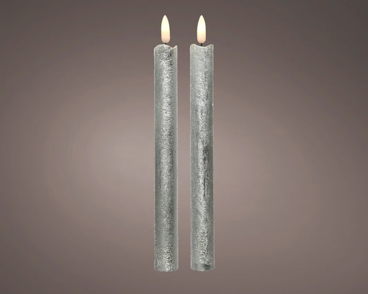 LED WICK DINNER CANDLE WAX WAVE TOP STEADY-SILVER