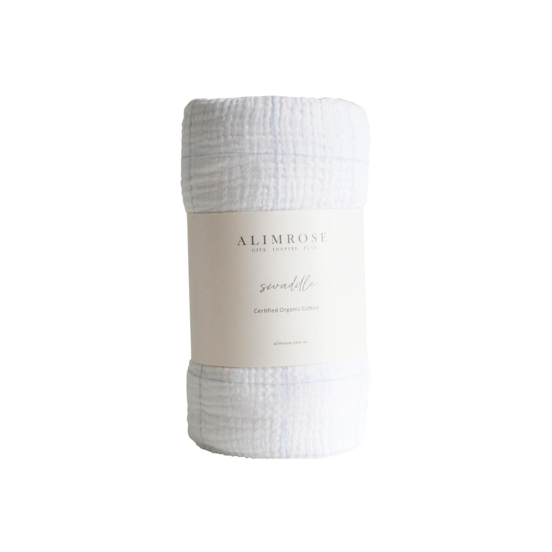 MUSLIN SWADDLE GRID BLUE